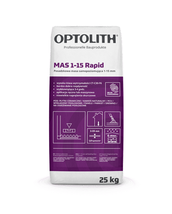Posadzkowa masa samopoziomująca, szybkowiążąca, 3-4 godz., 1-15 mm, klasa CT-C30-F6- MAS 1-15 Rapid