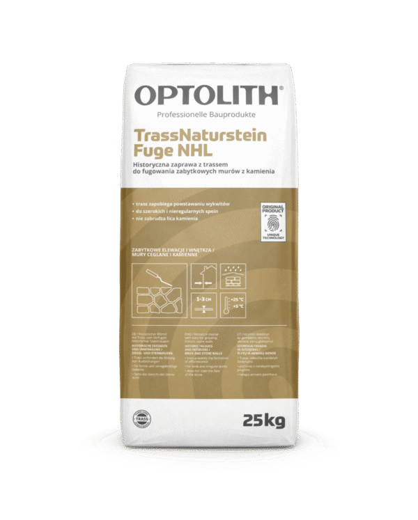 Optosan TrassNaturstein Fuge NHL -  Historyczna zaprawa z trassem do fugowania zabytkowych murów z kamienia 